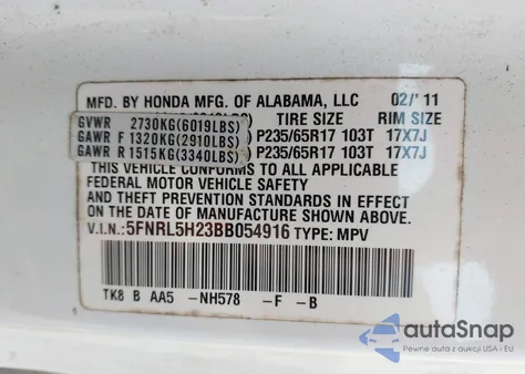 2011 Honda Odyssey Lx z USA, uszkodzony, nr VIN 5FNRL5H23BB054916